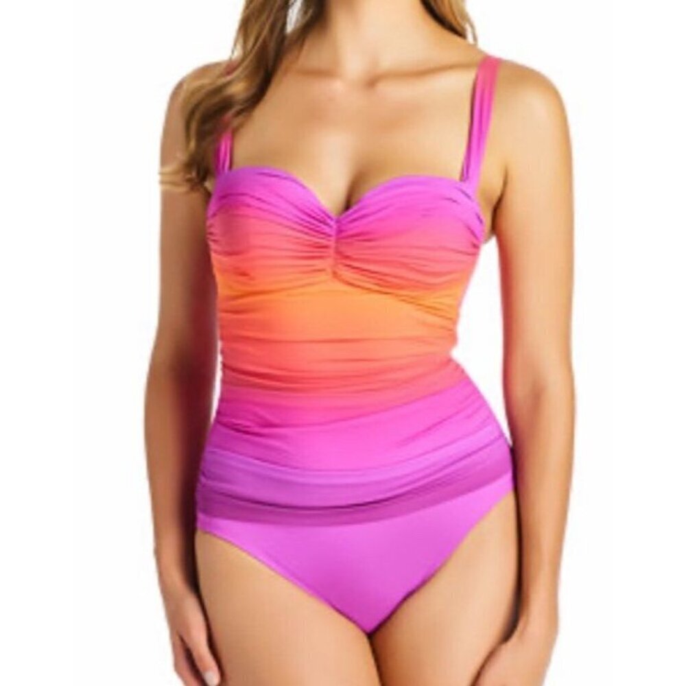 Bleu Rod Beattie Sz 4 Swimsuit Orange Pink Piece Tropical Beach Retro Vacation